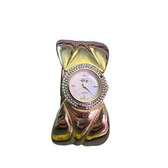 Faberge Gold Tone VINTaGE Cuff Bracelet Watch - Picture 1 of 8